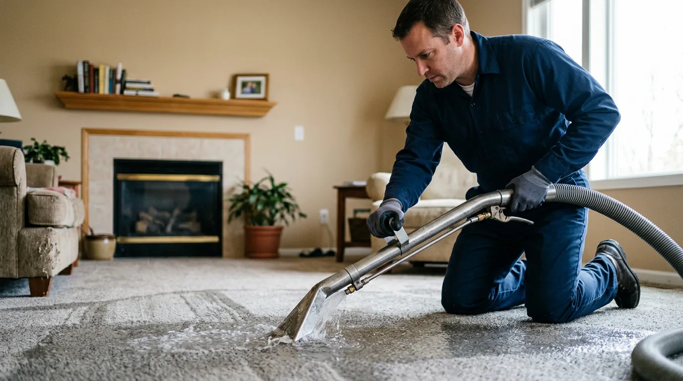 Water damage restoration technician working near Roseland, NJ